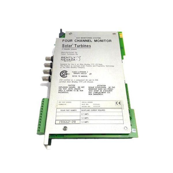 Bently Nevada 132419-01 190662-28 4 Channel Monitor Solar Turbine