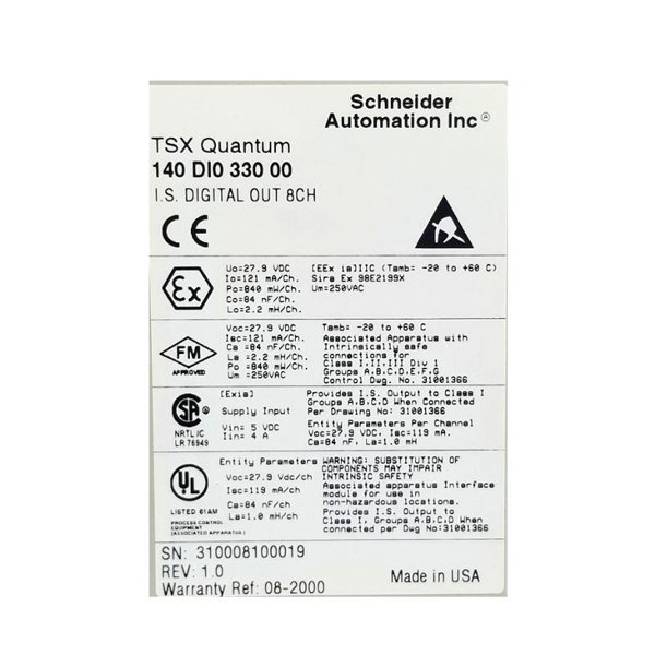 Schneider 140DIO33000C Intrinsically Safe Discrete Output Module