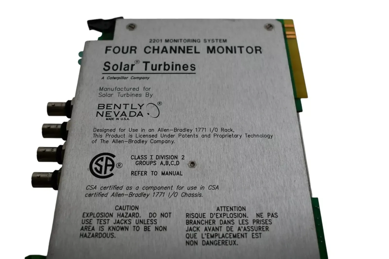 Bently Nevada 132419-01 190662-28 4 Channel Monitor Solar Turbines