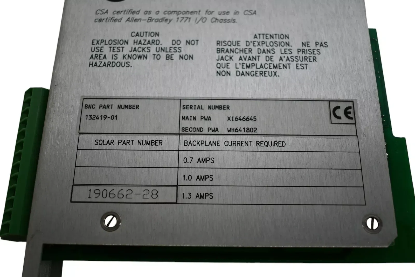 Bently Nevada 132419-01 190662-28 4 Channel Monitor Solar Turbines