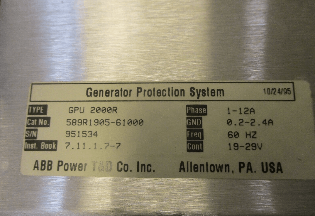 ABB GPU2000R Generator Protection System
